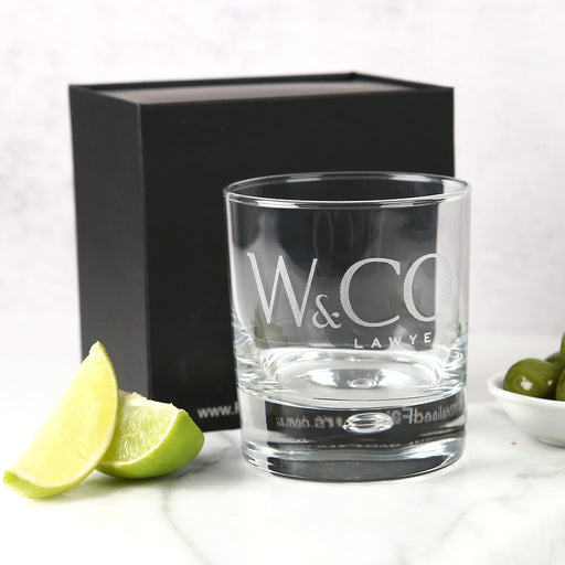 Personalised Engraved Company Logo Round Premium European Scotch Glass with Black Gift Box Corporate or Employee Promotional Gift