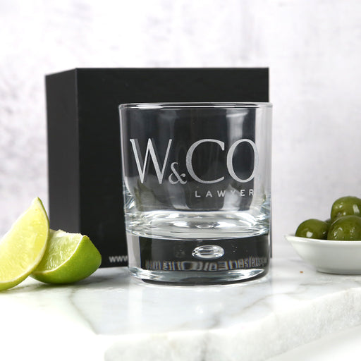 Personalised Engraved Company Logo Round Premium European Scotch Glass with Black Gift Box Corporate or Employee Promotional Gift