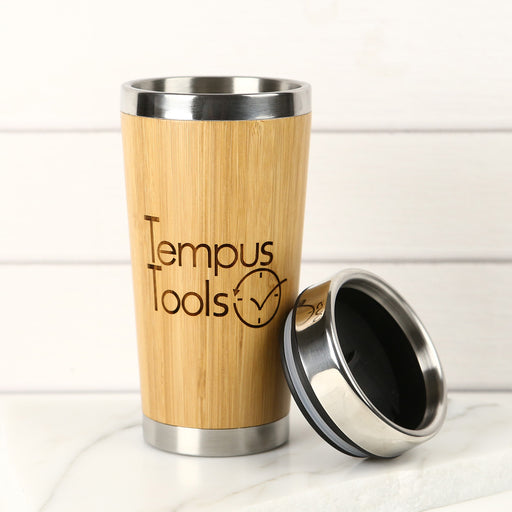 Personalised Engraved Corporate Logo Bamboo 400ml Travel Mug Client Gift