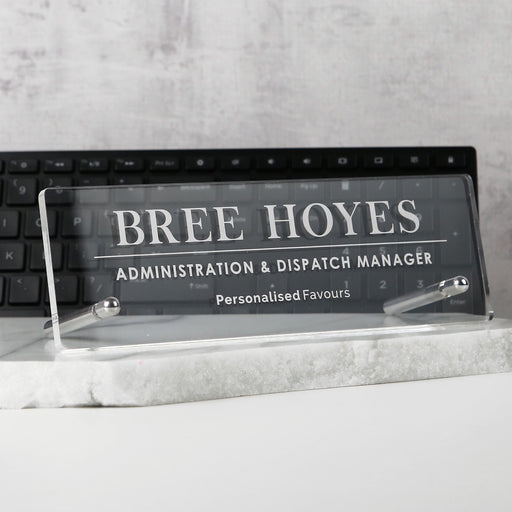 Personalised Engraved Name & Positional Clear Acrylic Office Desk Sign