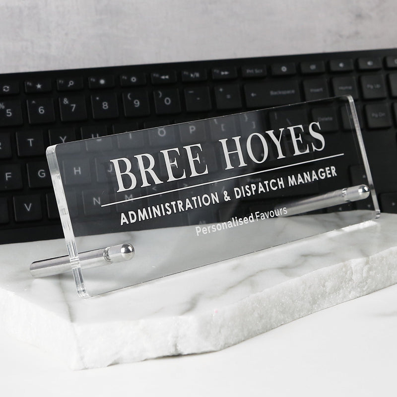 Customised Engraved Name & Positional Clear Acrylic Office Desk Sign Plaque