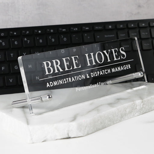 Customised Engraved Name & Positional Clear Acrylic Office Desk Sign Plaque