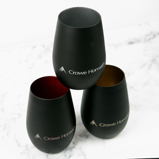 Personalised Engraved Matte Black 465ml Stemless Wine Glass Corporate Gift