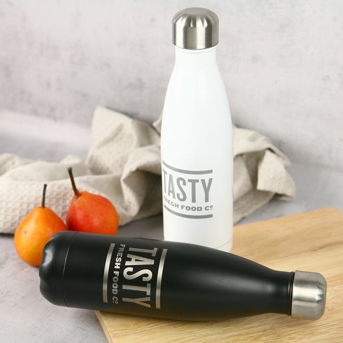 Company Logo Engraved White or Black Metal Insulated Water Bottle Client or Employee Present