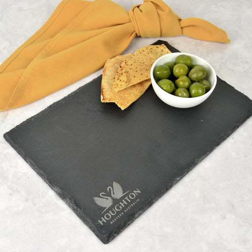 Customised Engraved Corporate Logo Rectangle Grey Slate Cheese Chopping Board Employee Gift