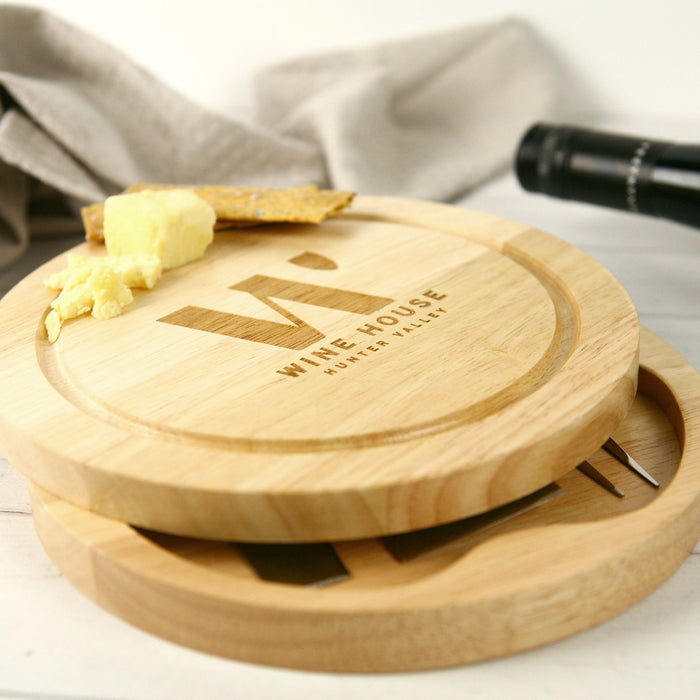 Customised Engraved Round Wooden Cheese Knife Set Corporate Employee Gift