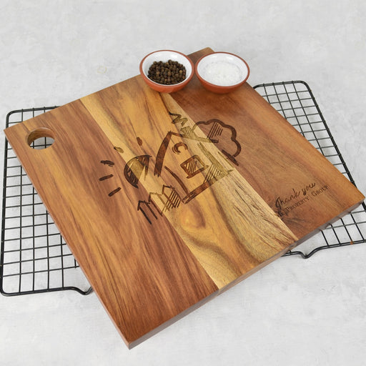 Personalised Engraved Corporate Logo Square Wooden Cheese Chopping Serving Board Employee or Client Promotional Gift