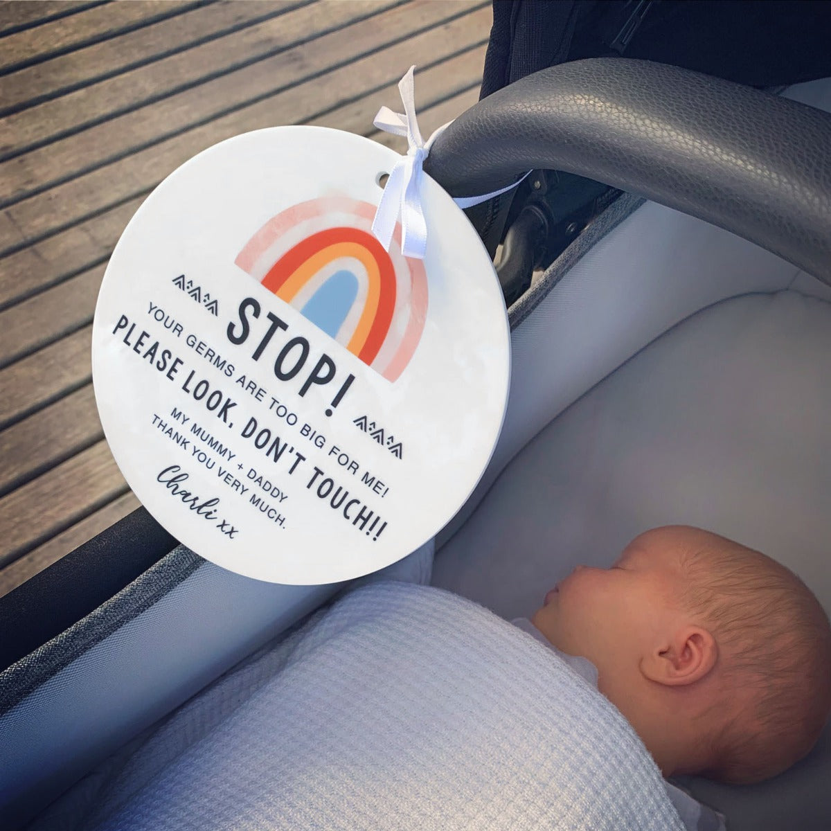Printed Don t Touch Acrylic Pram Sign Personalised Favours
