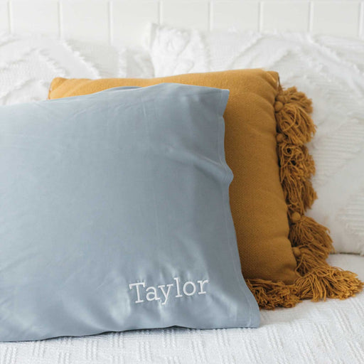 Personalised Embroidered Name Bamboo Blue Pillow Case Christmas Present