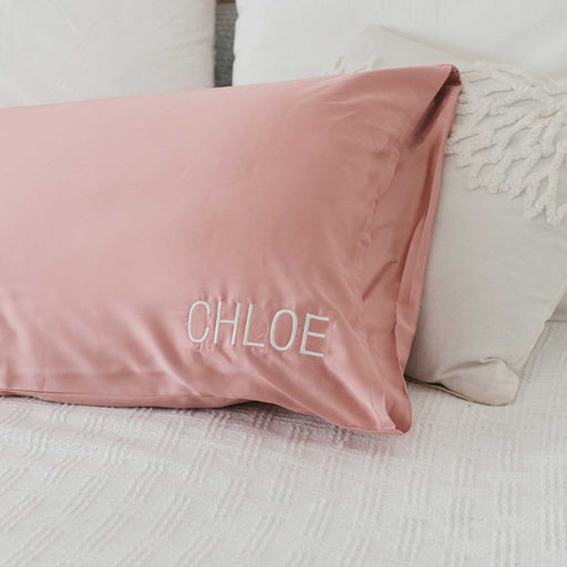 Embroidered Bamboo Satin Pillowcase Single – Rose Pink