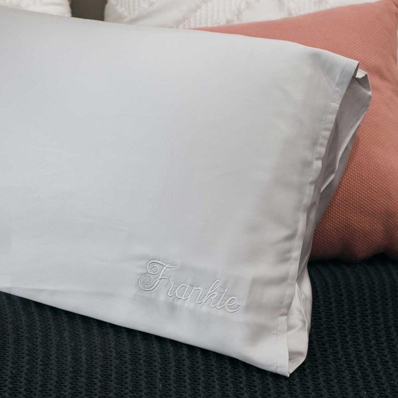 Customised Embroidered Name Bamboo Silver Pillowcase Birthday Present