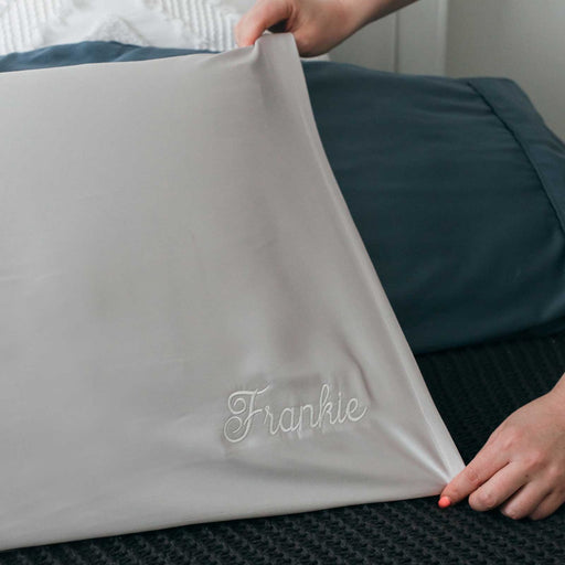 Personalised Embroidered Name Bamboo Silver Pillow Case Christmas Present