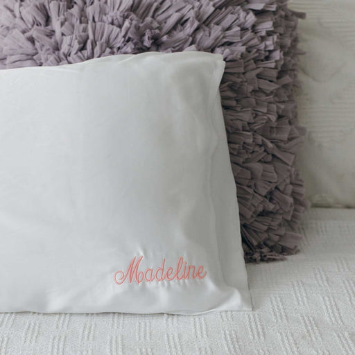 Personalised Embroidered Bamboo Satin Pillowcase Single - White