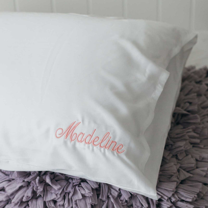 Customised Embroidered Name Bamboo White Pillowcase Birthday Present