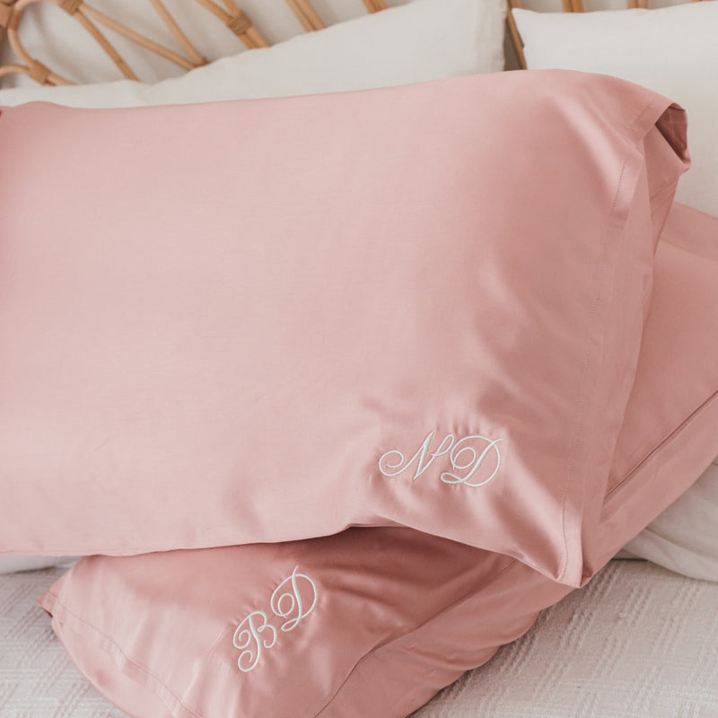 Customised Embroidered Name Twin Set Bamboo Rose Pink Pillowcase Birthday Present