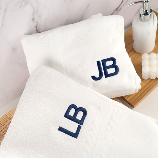 Customised Embroidered Initials Wedding His & Her Matching White Bath Towels