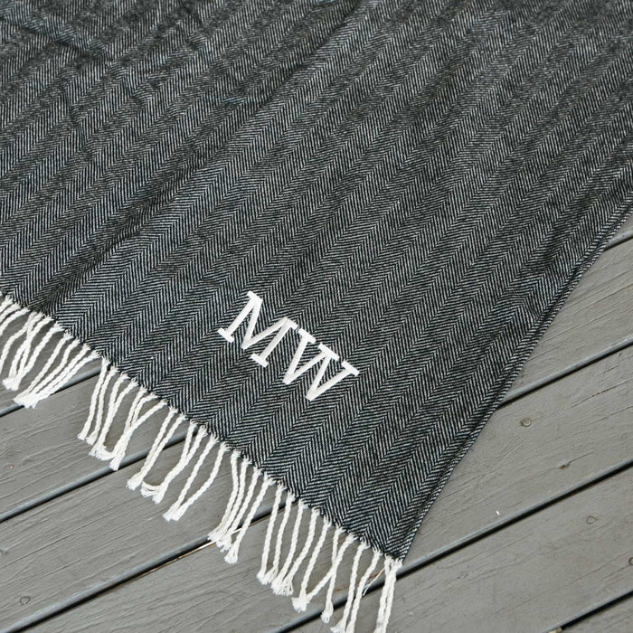 Customised Embroidered Monogrammed Woven Picnic Blanket with Waterproof Backing