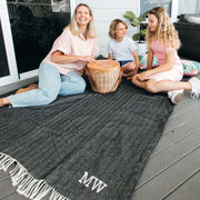 Custom Embroidered White Initials woven Picnic Blanket with Waterproof Backing Christmas Present