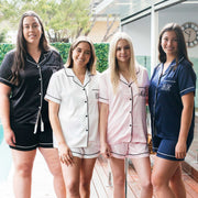 Custom Artwork Embroidered Monogrammed Initials Black, White, Pink, Navy Satin Short Sleeve Pyjama Set Christmas Gift