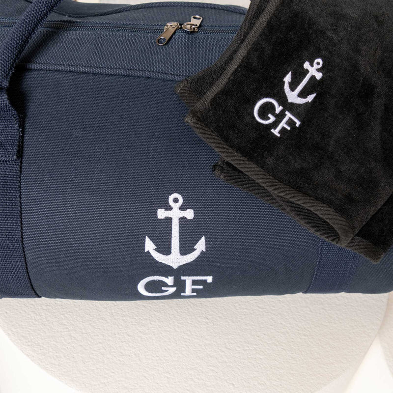 Custom initials duffle bag gift for boaties and ocean enthusiasts