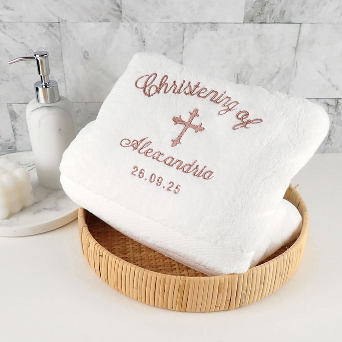 Custom Embroidered Name Baptism Bath Towel