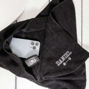 Personalised Embroidered Name Black Gym Towel with Zip Pocket