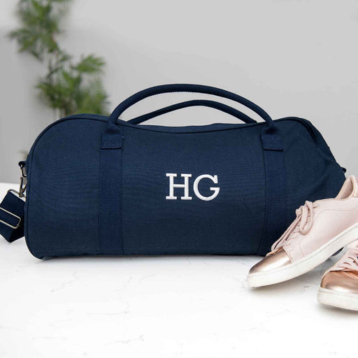 Personalised Embroidered Initials Navy Sports Duffle Bag