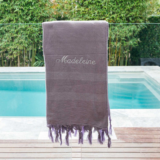 Customised Embroidered Lightweight Lilac Cotton Turkish Towel with Tassels