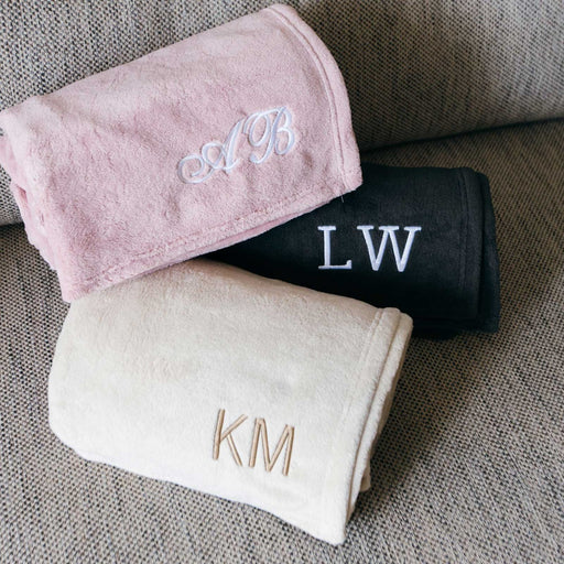 Personalised Embroidered Monogrammed  Pink, Charcoal & Black Couch Throw Blanket