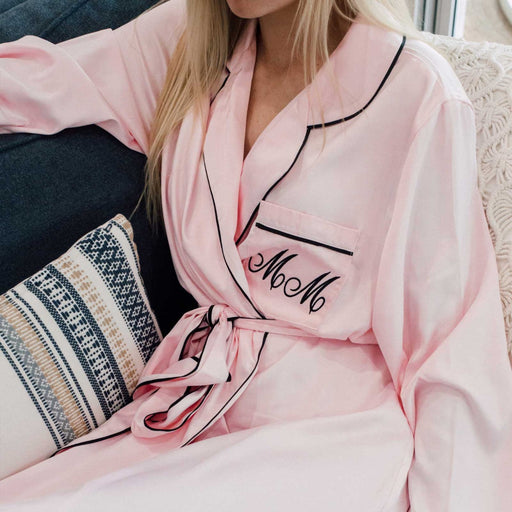 Personalised Embroidered Pink Satin Long Sleeve Robe Christmas Present