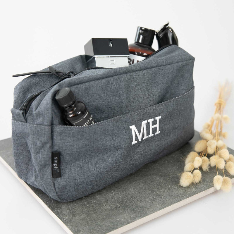 Stylish grey travel organiser with personalised embroidery