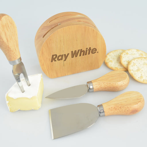 Customised Engraved Promotional Corporate Logo Wood 3-Piece Cheese Set