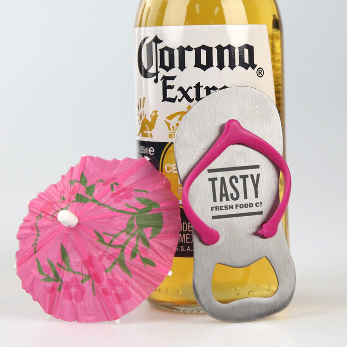 Custom Engraved Corporate logo Pink Strap Metal Bottle Opener Employee Gift