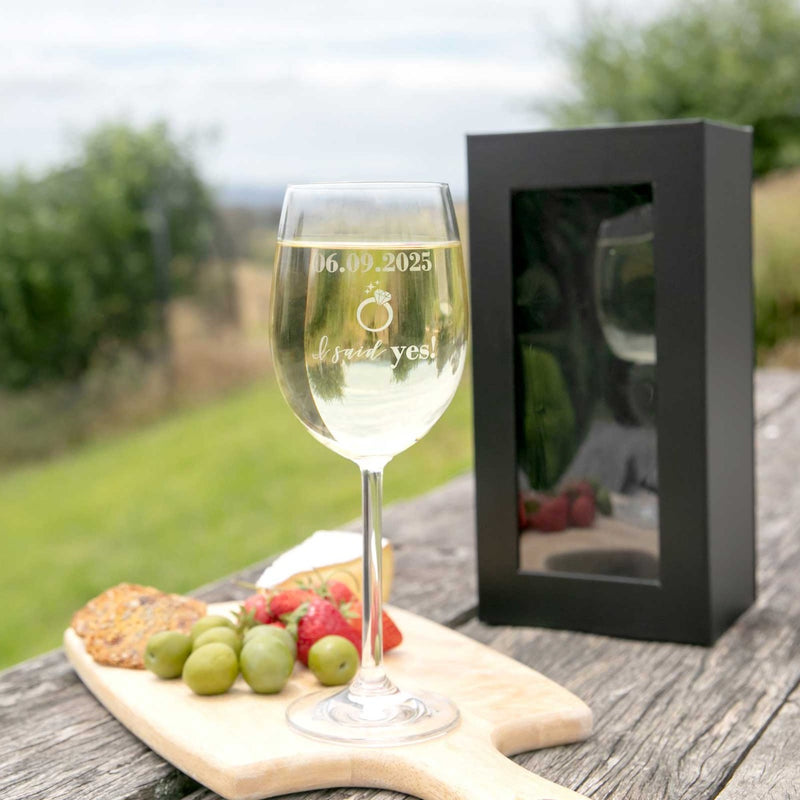Custom Engraved Engagement I said Yes Wine Glass