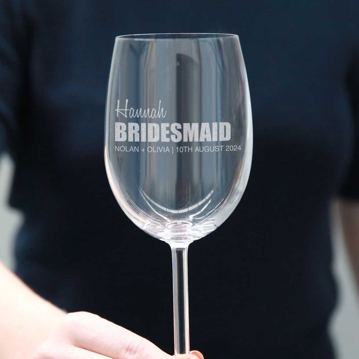 Personalised Engraved Bridesmaid Wedding Wine Glass Favours