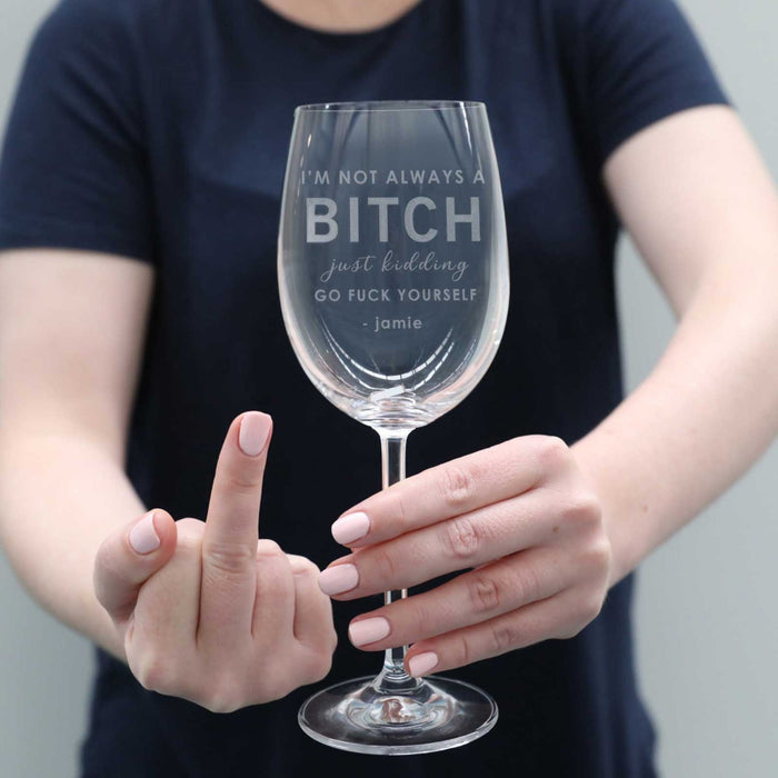 Laser engraved custom red white wine glass rude gift birthday Christmas