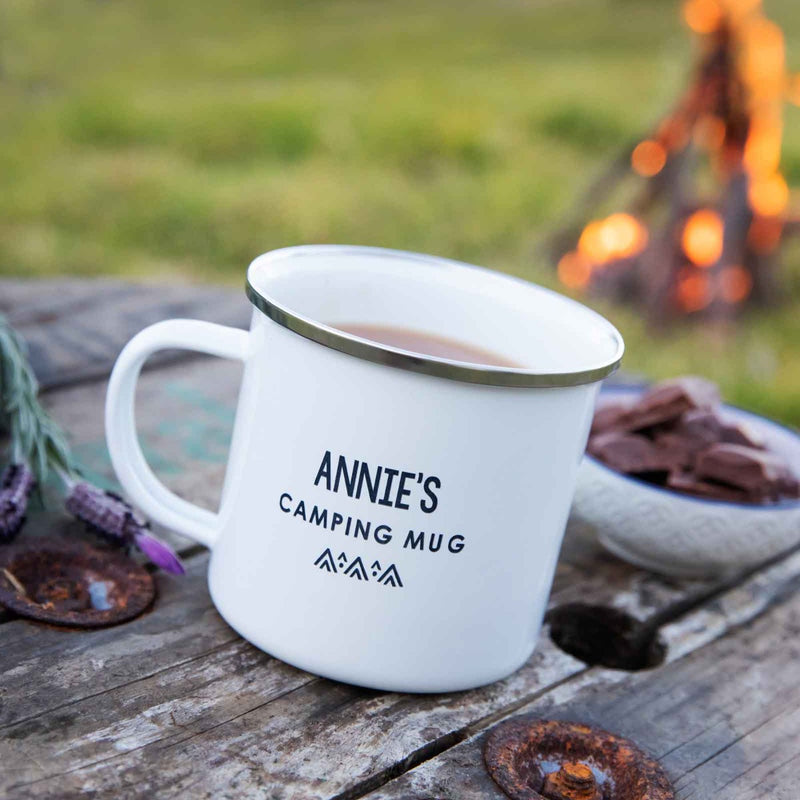 Custom Designed Engraved 500ml White Enamel Camping Travel Mug Christmas Present