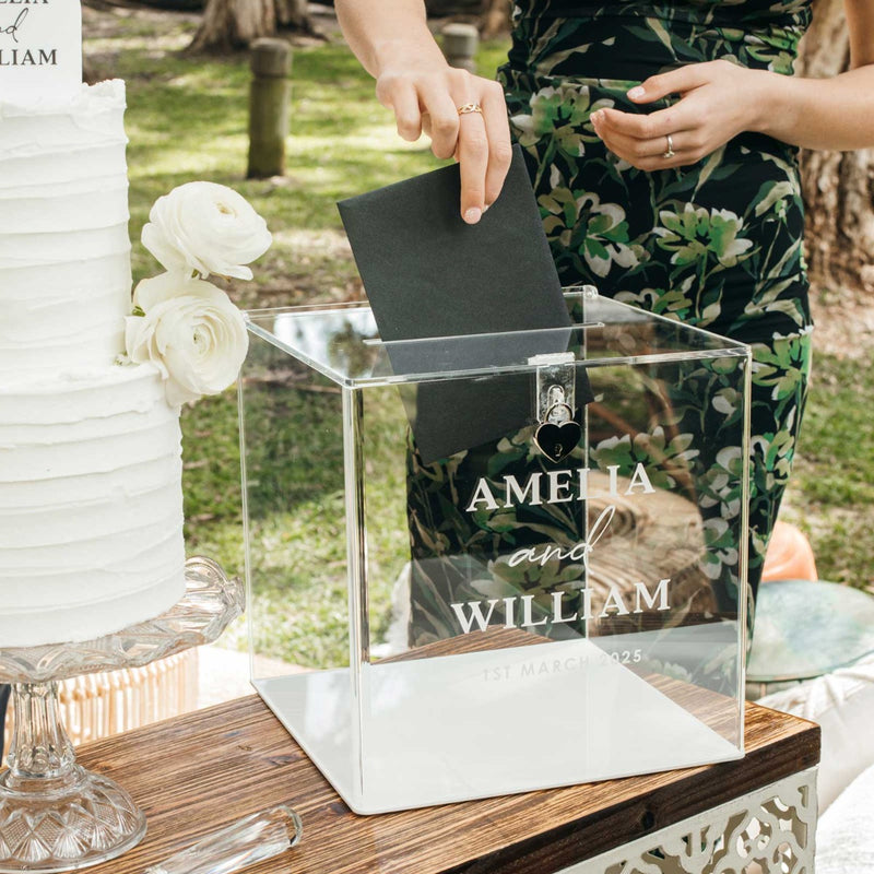 Personalised Engraved Clear Acrylic Wishing Well Box with White Base