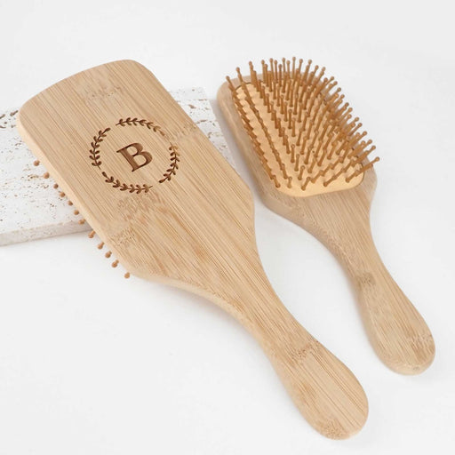 Customised Engraved Initials Monogrammed Bamboo Hair Brush Birthday Present