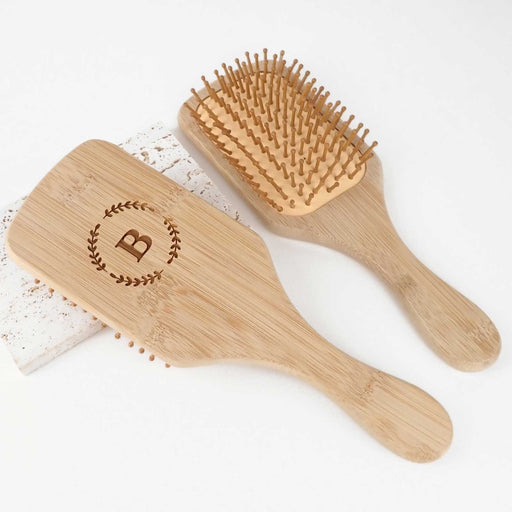 Personalised Engraved Initials Monogrammed Bamboo Hair Brush
