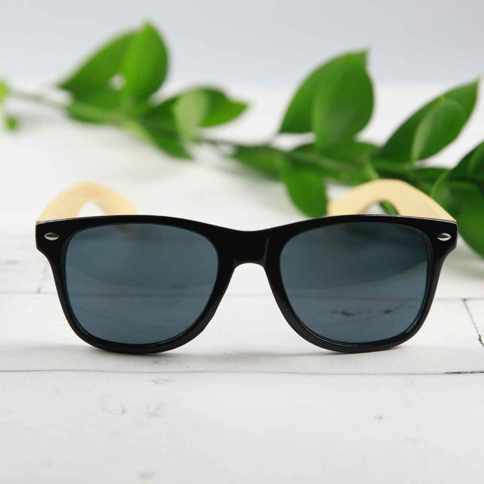 Customised Engraved Name Black, Natural Wooden Birthday Sunglasses Gift