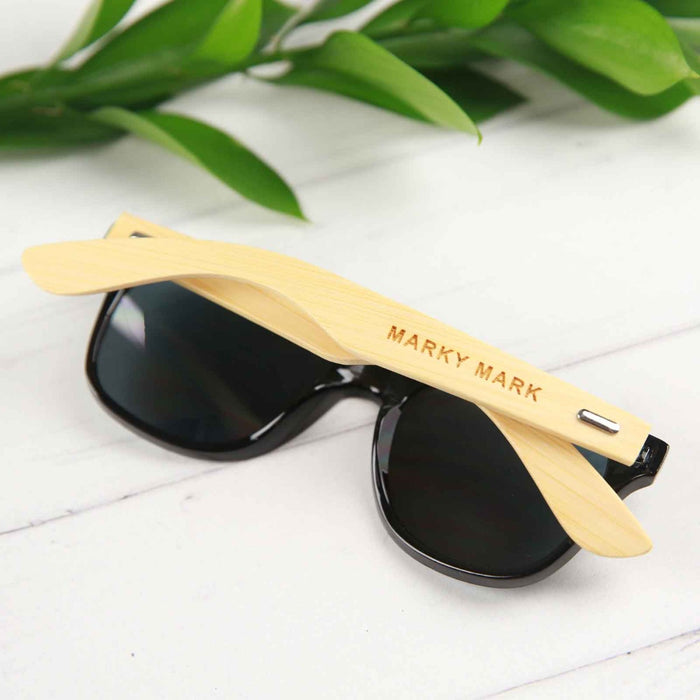 Custom Designed Engraved Name Natural Wooden Black Birthday Sunglasses Present