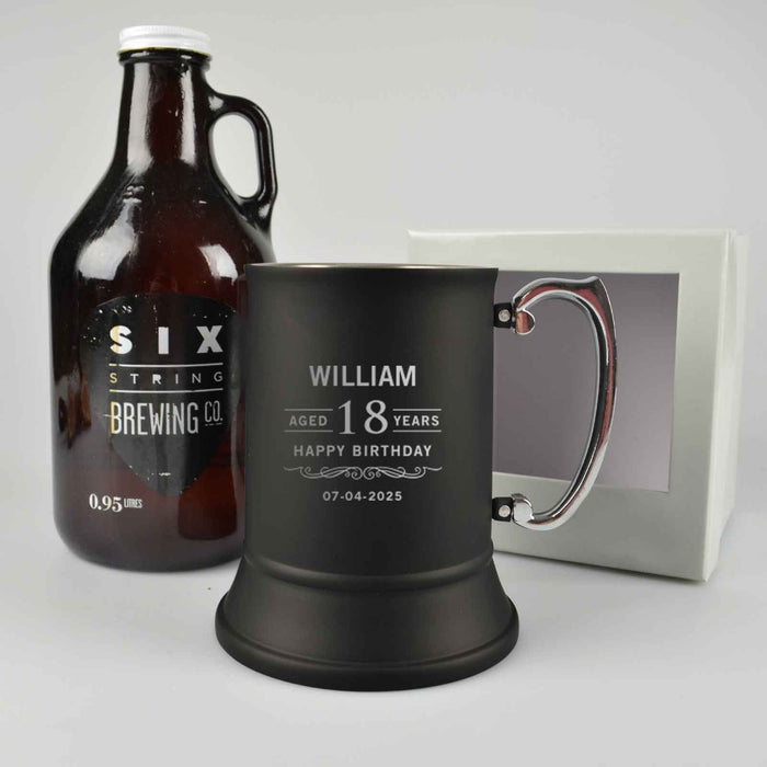 Personalise Engraved Black Matte Metal Beer Mug Birthday Present With Gift Box