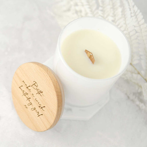 Customised Engraved White Glass Candle with Wooden Lid Birthday Present