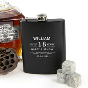 Personalised Engraved 21st Milestone Birthday Black Hip Flask Present