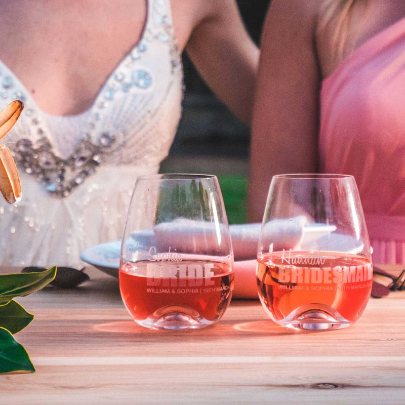 Bridal Party Personalised Stemless Wine Glasses