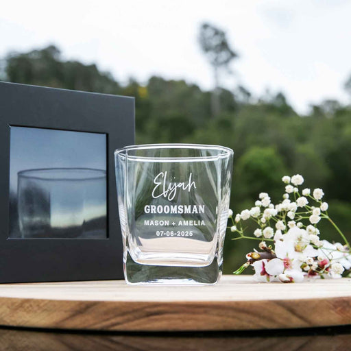 Personalised Engraved Groomsman Best Man Wedding Square Scotch Glass