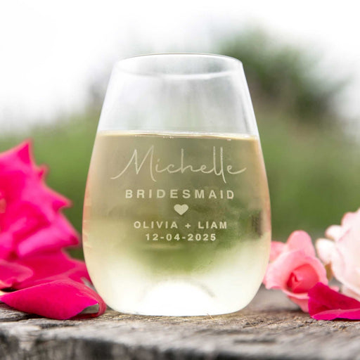 Customised Engraved Maid of Honour Bridesmaid Stemless Wine Glasses Gift