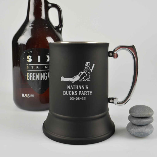 Personalised Engraved Name Black Metal Beer Mug Bucks Party Wedding Gift