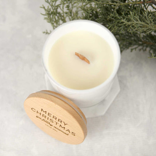 Customised Engraved White Wood Wick Soy Candle with Wooden Lid Christmas Present